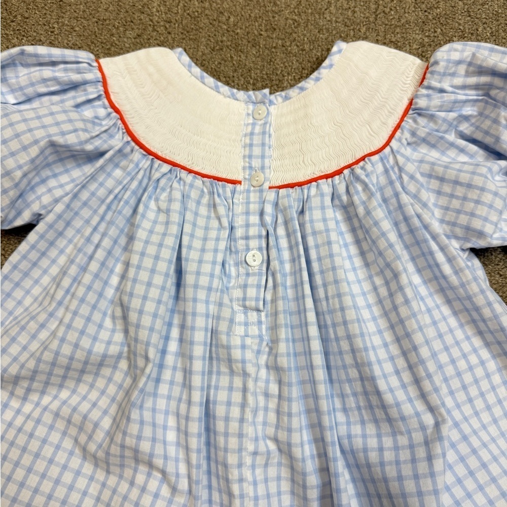 Babeeni: Girls Blue Checkered Smocked Pumpkin Bishop Dress, Size 5T - Picture 11 of 12
